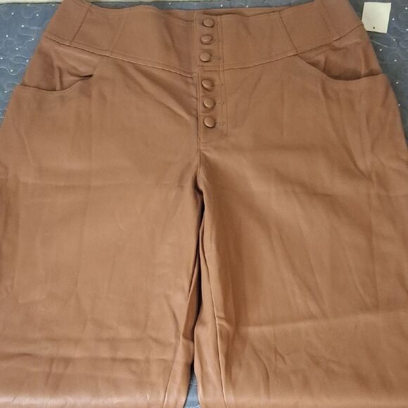 Bar III Brown Faux Leather high rise Pants size 14 NWT - Picture 2 of 7
